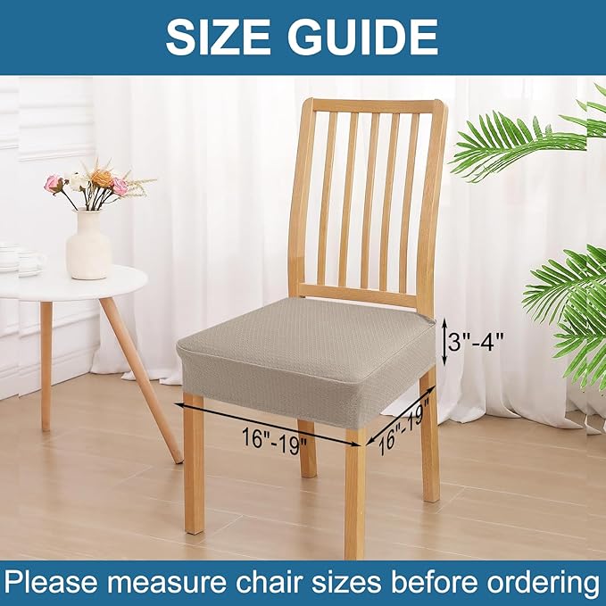 Smiry Waterproof Seat Covers for Dining Room Chairs Set of 2, Stretch Jacquard Removable Washable Chair Seat Slipcovers Protector, No Rear Covers, Taupe