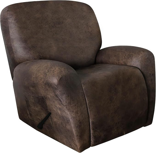 ANARACHON Recliner Chair Covers Leather Like, 4 Pieces Recliner Cover for Recliner Chair, Soft Sofa Slipcover Furniture Protector Washable Sofa Cover for Pets Kids (X-Large, Dark Brown)