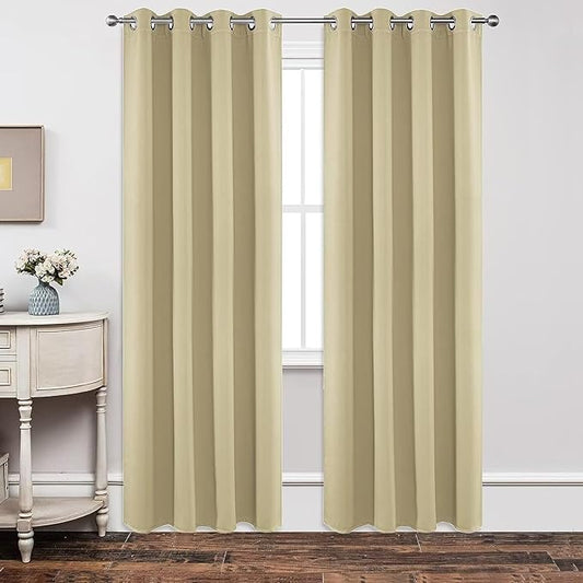 Joydeco Blackout Curtains 95 Inches Long 1 Panel, Thermal Insulated Long Curtains& Drapes 1 Piece, Room Darkening Grommet Drapes for Living Room Bedroom Window (W70 x L95 Inch, Beige)