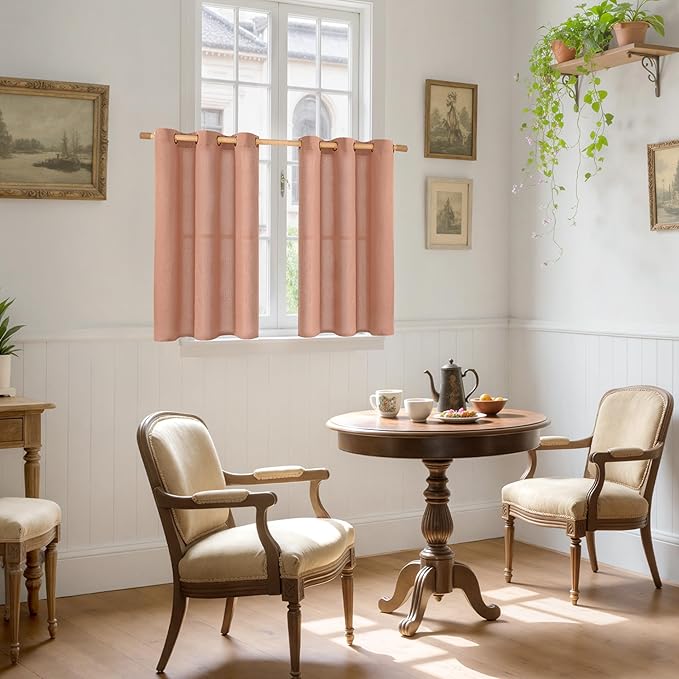 YoungsTex Terracotta Linen Curtains 40 Inch Length, Short Burnt Orange Drapes with Bronze Grommet Light Filtering Privacy for Bathroom Kitchen Window, 42 x 40 Inch, 2 Panels