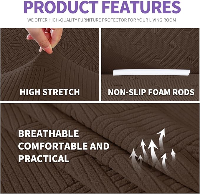 ZNSAYOTX Oversized Super Stretch Couch Cover (92"-115"), New Striped Sofa Covers Comfortable & Durable, Dog Cat Pets Friendly Extra Large Spandex Sofa Slipcovers (Coffee, XL Sofa)