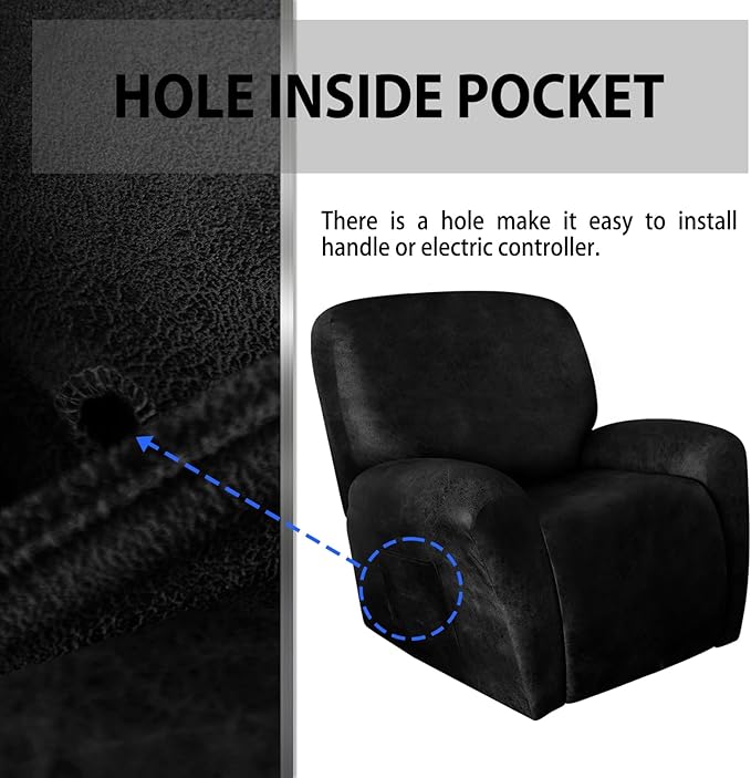 ANARACHON Leather Like Recliner Chair Covers Heavy Duty, 4 Pieces Recliner Cover for Recliner Chair, Leather Cover for Recliner slipcovers Washable for Pets (Black)
