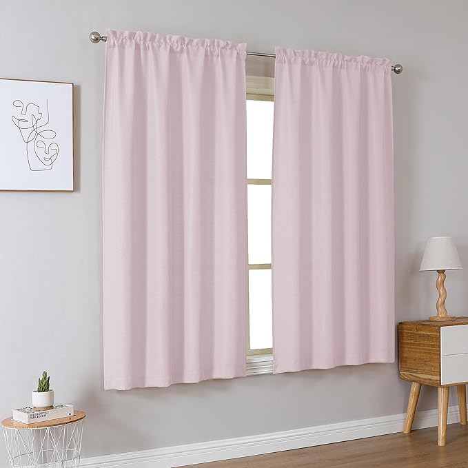 Chyhomenyc Bennet Blush Pink Curtains 63 Inch Length 2 Panels, Faux Linen Textured Semi Sheer Light Filtering Soft Airy Rod Pocket Window Treatment Drapes for Living Room Bedroom, Each 40" Wx63 L