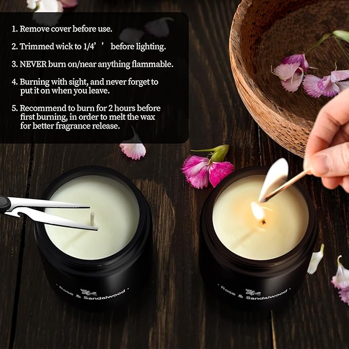 TranquilBliss Rose & Sandalwood Black Scented Candles for Men - 7.6oz Soy Wax Candle for Home Scented - Men Candle Gifts, Father's Day, Christmas Gift for Husband, Boyfriend, Father