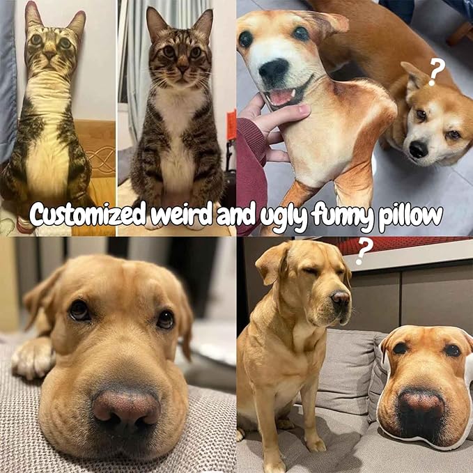 FETNHU Customized Ugly Pet Pillow - DIY Abstract Personalized Funny Cute Cat Dog Pillow - No White Edges, Stuffed Animals of Your Pet, Funny Gifts for Friends