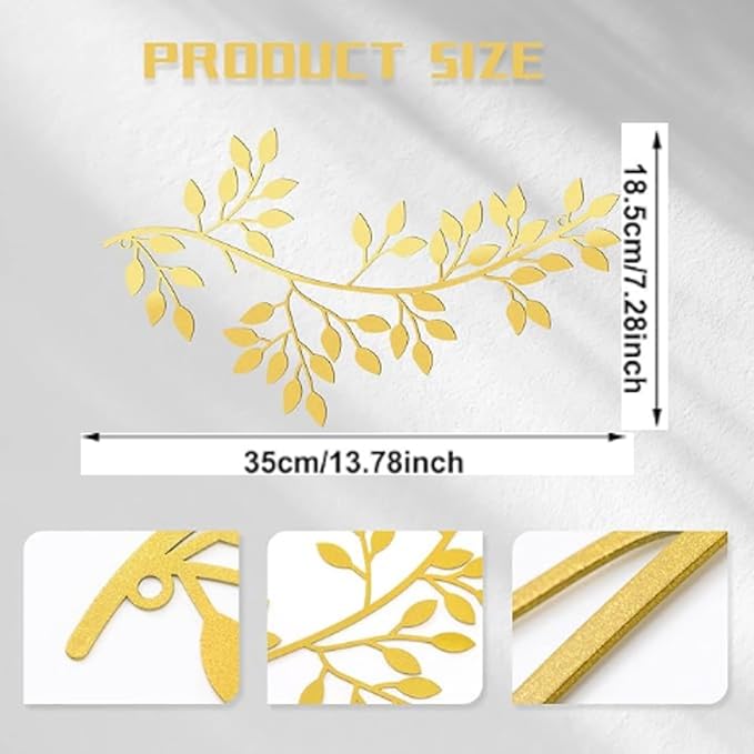Hotop 2 Pieces Metal Tree Leaf Wall Decor Vine Olive Branch Leaf Wall Art Wrought Iron Scroll Sculptures Above the Bed, Living Room, Outdoor Decoration(Classic Style,Gold)