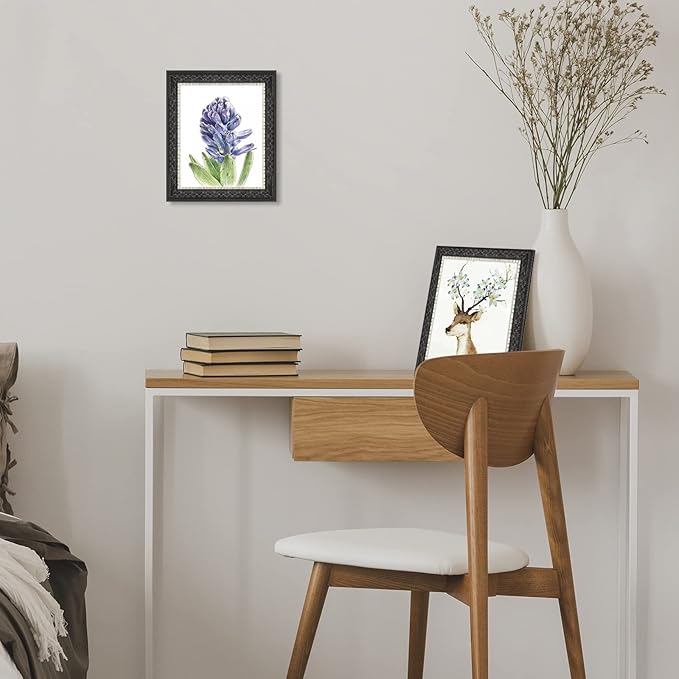 Golden State Art, 8X10 Ornate Finish Photo Frame, Black with Silver & Burgundy Color, Real Glass
