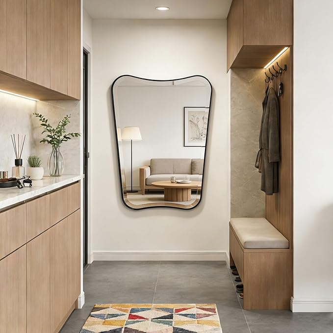 POZINO Irregular Beveled Mirror, 24"x36" Modern Bathroom Vanity Mirror for Over Sink, Unique Butterfly Shape Aesthetic Wall Mirrors for Living Room Bedroom Entryway Hallway Fireplace