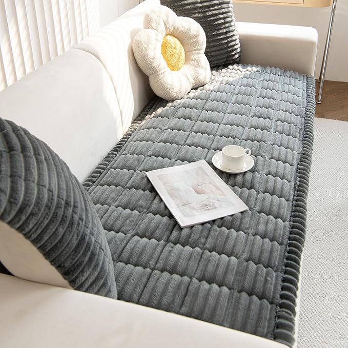 Gumfolk Pet Couch Covers for Sofa Slipcovers Couch Protector for Dogs Washable Cushion Cover, Sofa Pad Blanket Furniture, Dark Grey, 27in*71in