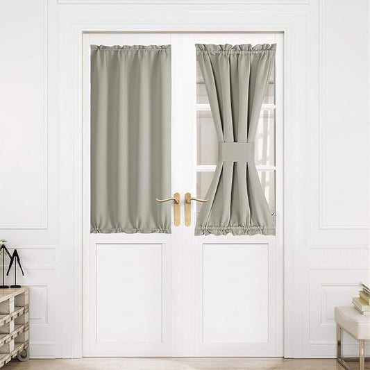 NICETOWN Blackout Door Curtain – Thermal Insulated Blackout Window Cover for French & Front Doors with Adjustable Tieback, Room Darkening Shade for Privacy, Natural, W30 x L50, 1 Panel