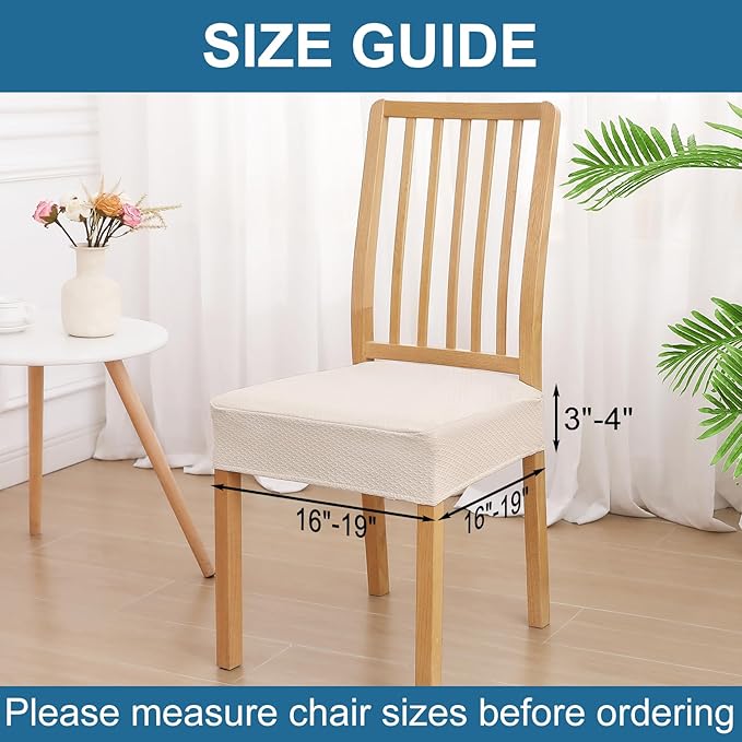 Smiry Waterproof Seat Covers for Dining Room Chairs Set of 4, Stretch Jacquard Removable Washable Chair Seat Slipcovers Protector, No Rear Covers, Beige