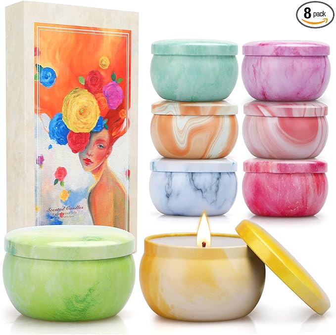 8 Pack Soy Wax Scented Candle Gift Set for Women, Floral, Fruity & Fresh Scents