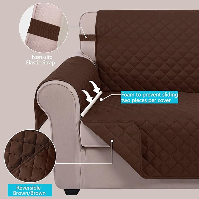U-NICE HOME Recliner Chair Covers Reversible Chair Cover Pet Covers for Dogs with Elastic Straps Water Resistant Diamond Quilted (23''Armchair, Brown/Brown)