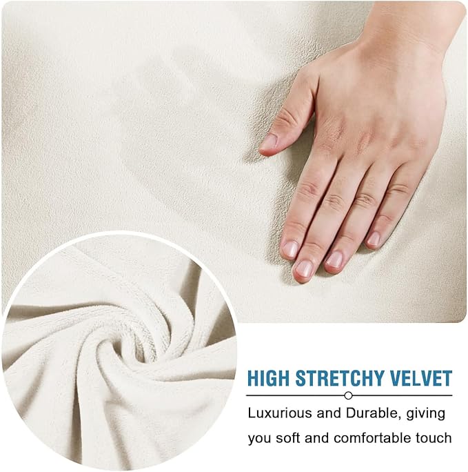 H.VERSAILTEX Real Velvet Plush 3 Piece Stretch Sofa Covers Couch Covers for 2 Cushion Couch Sofa Slipcovers Width Up to 90 Inch Feature Thick Soft Stay in Place (Sofa, Porcelain White)