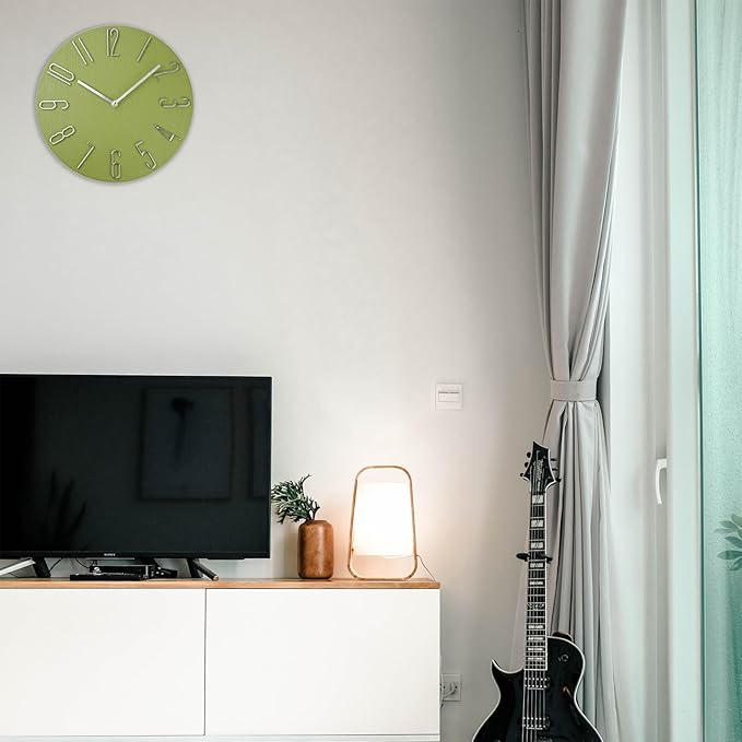Wall Clock, Silent Clock, Wall Clocks Battery Operated??? 12 inch Modern Wall Clock, Suitable for Offices, Living Rooms, Kitchens, Homes, Schools (Yellow Green Without Second Hand)