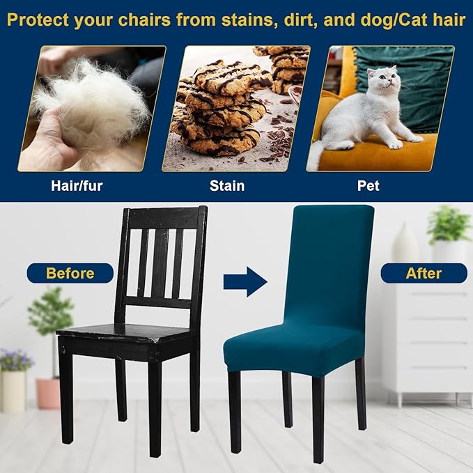 Chair Covers, Stretch Kitchen Chair Covers/Dining Room Chair Covers Set of 8, Removable Washable Dining Chair Slipcovers for Home, Hotel, Banquet