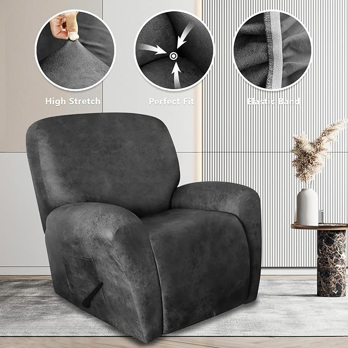 ANARACHON Recliner Chair Covers Leather Like, 4 Pieces Recliner Cover for Recliner Chair, Soft Sofa Slipcover Furniture Protector Washable Sofa Cover for Pets Kids (X-Large, Light Gray)