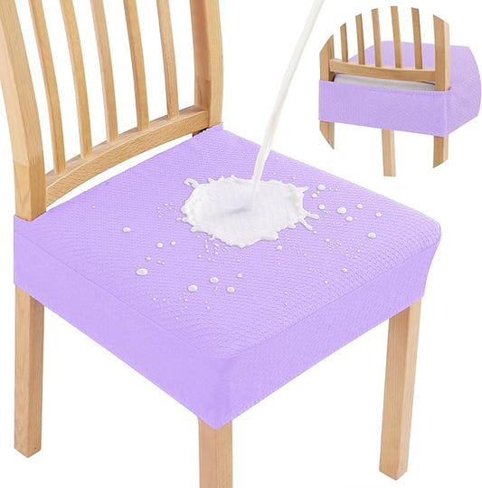 Smiry Waterproof Seat Covers for Dining Room Chairs Set of 2, Stretch Jacquard Removable Washable Chair Seat Slipcovers Protector, No Rear Covers, Lavender