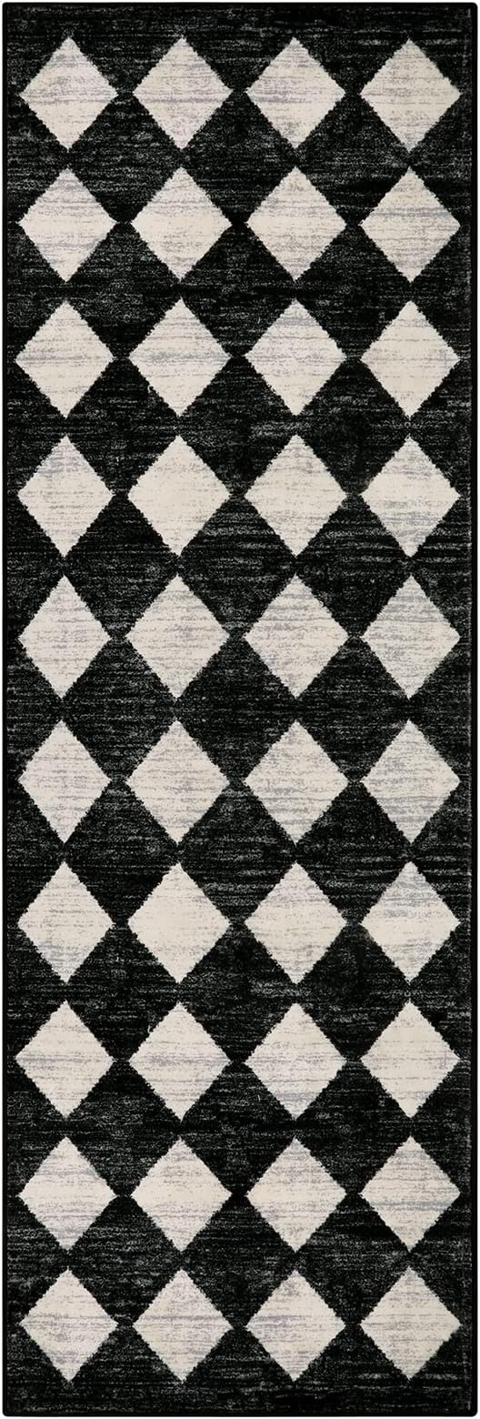 Lahome Zelie Moroccan Trellis Runner Rug - 2x6 Washable Black Bathroom Runner Rug Laundry Room Carpet Runners, Modern Soft Non Slip Indoor Floor Accent Mat for Bedside Kitchen Hall Bar Entryway RV