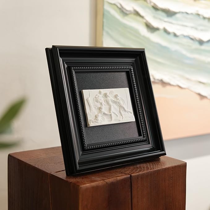 FOLKOR LIFE Framed Black and White Wall Art Sculpture for Vintage Decor, Antique Greek Mythology Framed Plaster Relief Hanging Sculpture for Wall Decor, Living Room, Hallway, Office Decoration