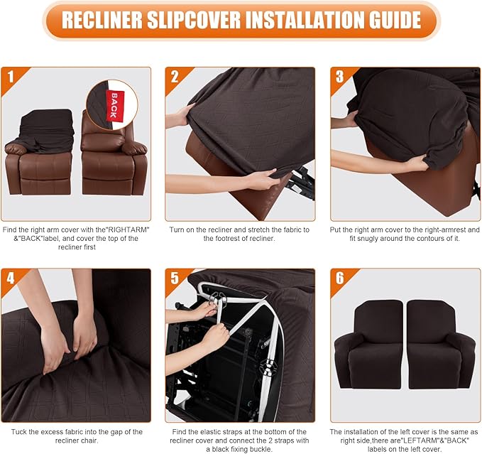 VANSOFY Loveseat Recliner Covers, 2-Pieces Stretch Reclining Couch Cover with Pockets Recliner Sofa Slipcovers 2 Seate Soft Washable Furniture Protector for Dogs Cats(Chocolate)