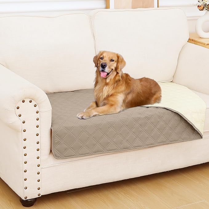 Smiry Waterproof Couch Covers for Dogs Washable, Reversible Pet Couch Covers for 3 Cushion Sofa Pet Friendly, Soft Sofa Furniture Protector for Dogs Cat Kids, Checkered (30"x60", Taupe/Beige)
