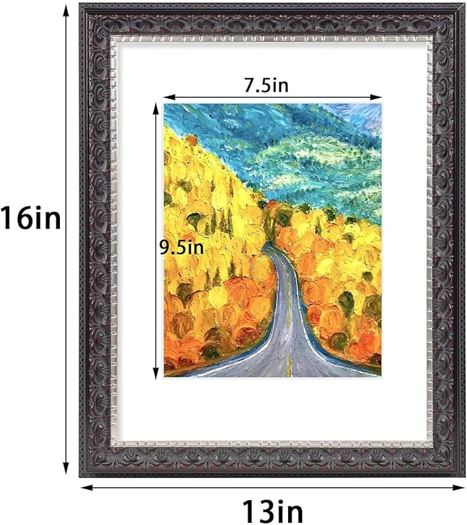 Golden State Art, 11x14 Ornate Finish Photo Frame with White Mat for 8x10 Picture & Real Glass. Color: Black with Silver & Burgundy