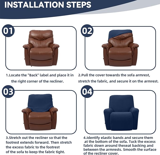 Cupuamon Recliner Chair Covers,Lazy Boy Recliner Covers Stretch Reclining Covers 1 Piece Furniture Protector with Elastic Bottom for Dog,Kids-Navy