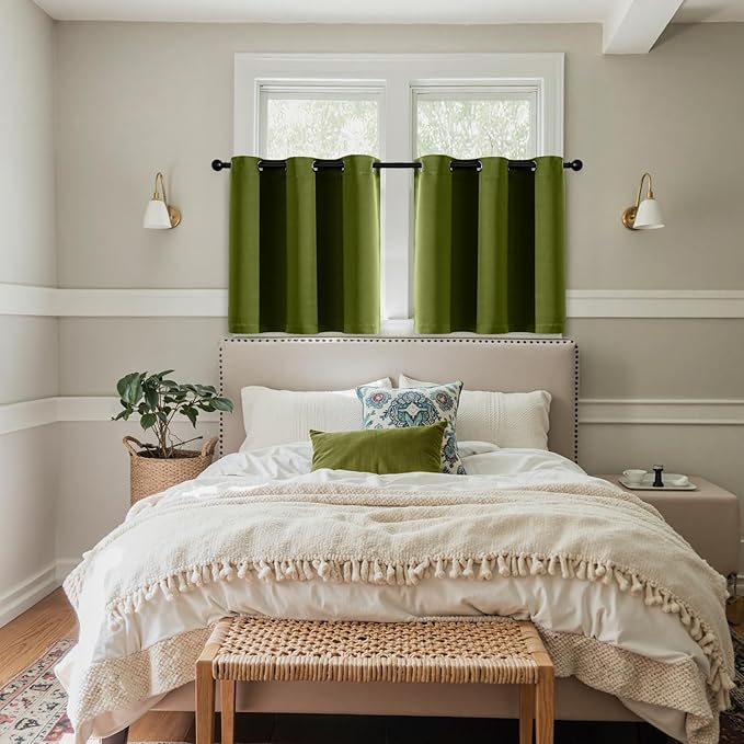 MIULEE Light Olive Green Blackout Curtains for Bedroom Living Room 36 Inches Long 2 Panels, Thermal Insulated Room Darkening Drapes Grommet Noise Reducing Light Blocking Window Treatments 40x36 Inch