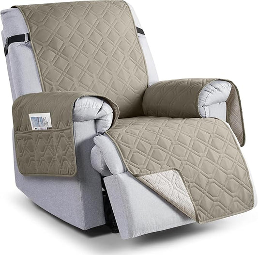 VANSOFY 100% Waterproof Recliner Chair Covers, Recliner Cover Non-Slip Dog Chair Cover Furniture Protector Washable Slipcover with Pocket, Elastic Straps for Pets, Dogs(Khaki, 23.6")