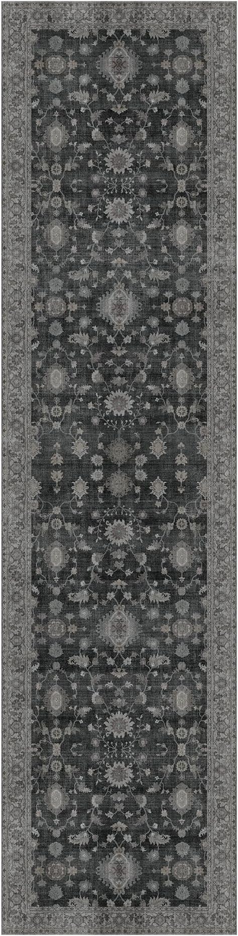 GENIMO Runner Rug for Hallways Machine Washable, 2'6''x10 Non Slip Boho Vintage Lightweight Washable Runners, Thin Floor Rugs for Entryway Hallway Bathroom Laundry Room Corridor, Charcoal