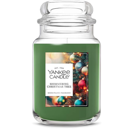Yankee Candle Shimmering Christmas Tree, Christmas Scented Candle, 22oz Large Jar with up to 150 Hour Burn Time, Giftable, Holidays