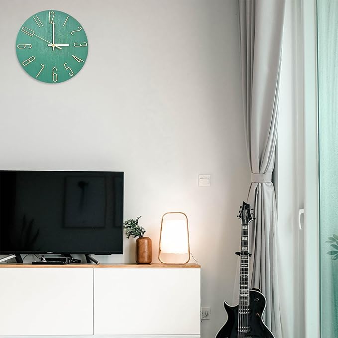 Wall Clock, Silent Clock, Wall Clocks Battery Operated??? 12 inch Modern Wall Clock, Suitable for Offices, Living Rooms, Kitchens, Homes, Schools (Grass Green Without Second Hand)