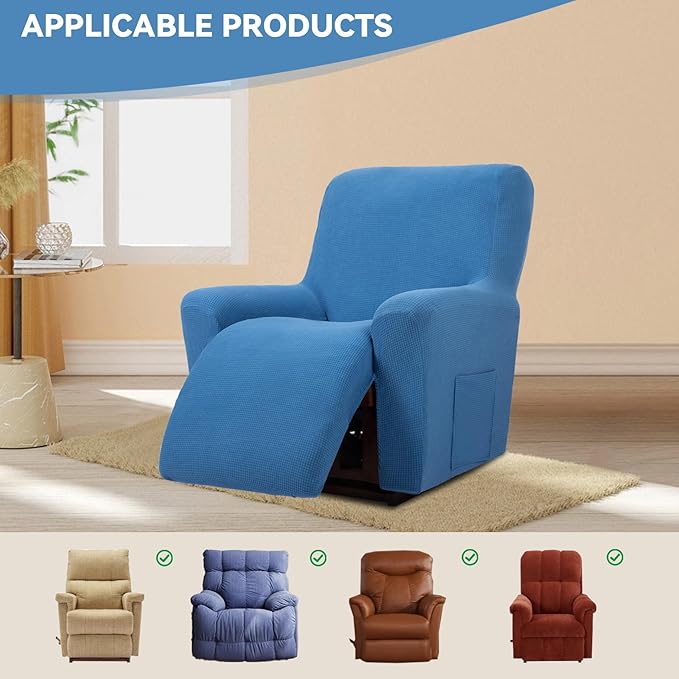 Cupuamon Recliner Chair Covers,Lazy Boy Recliner Covers Stretch Reclining Covers 1 Piece Furniture Protector with Elastic Bottom for Dog,Kids-Riverside