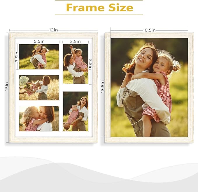 Golden State Art, 11x14 Distressed White Wood Frame with White Mat - Displays Five 4x6 Photos - Real Glass, Sawtooth Hangers, Swivel Tabs - Wall Mounting, Landscape, Portrait