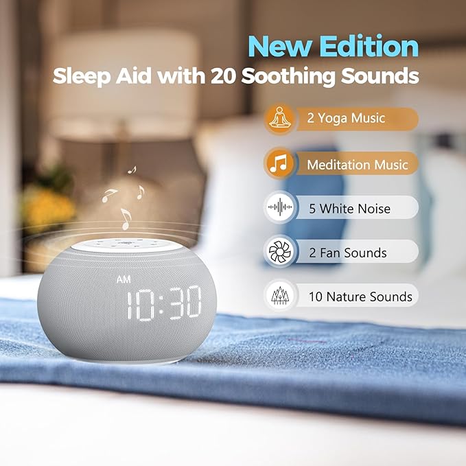 REACHER Auto-Dimmable Sound Machine Alarm Clock with 20 Sounds&Night Light | Auto-dimming LED display, 20 soothing sounds, sleep timer, precise volume, night light, white noise soother for bedrooms - Image 4
