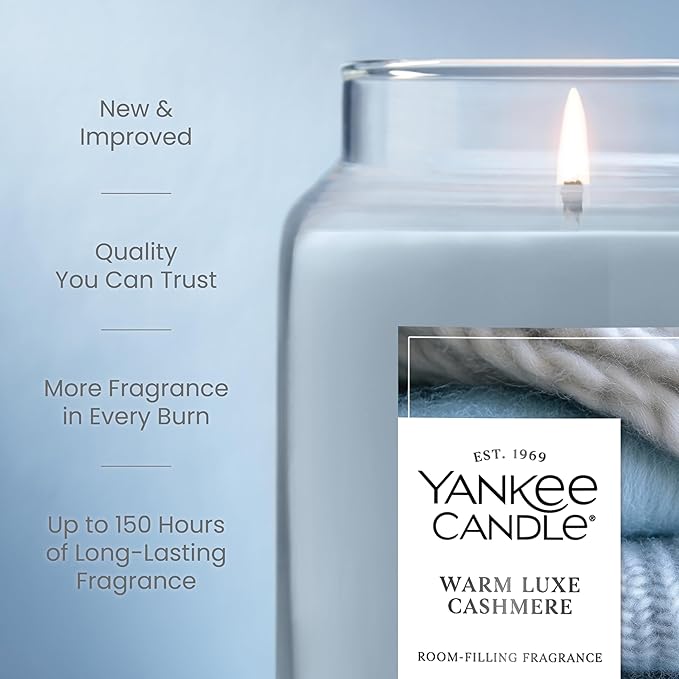 Yankee Candle Warm Luxe Cashmere, Holiday Scented Candle, 22oz Large Jar with up to 150 Hour Burn Time, Giftable