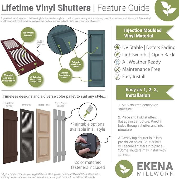 Ekena Millwork Lifetime Vinyl LL1S12X05200WN Standard Cathedral Top Center Mullion, Open Louver Vinyl Shutters, w/Installation Shutter-Lok's & Matching Screws (Per Pair), 12"W x 52"H, Wineberry