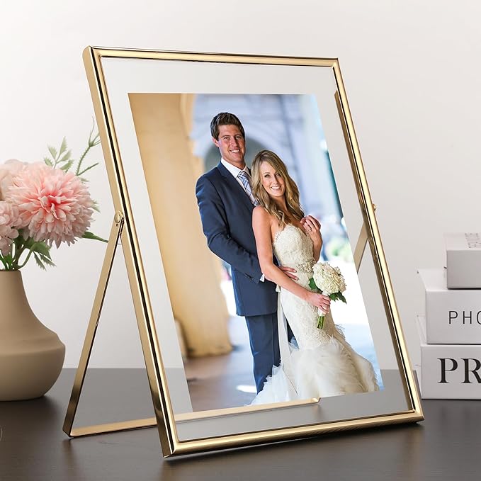 Gold 8x10 Floating Frame 2 Pack,For Photo Sizes(4x6'',5x7'',6x8'') Adjustable Tabletop/Shelf Floating Picture Frame 5x7'',Classy Gift Choice for Wedding,Christmas,Home or Office Decor