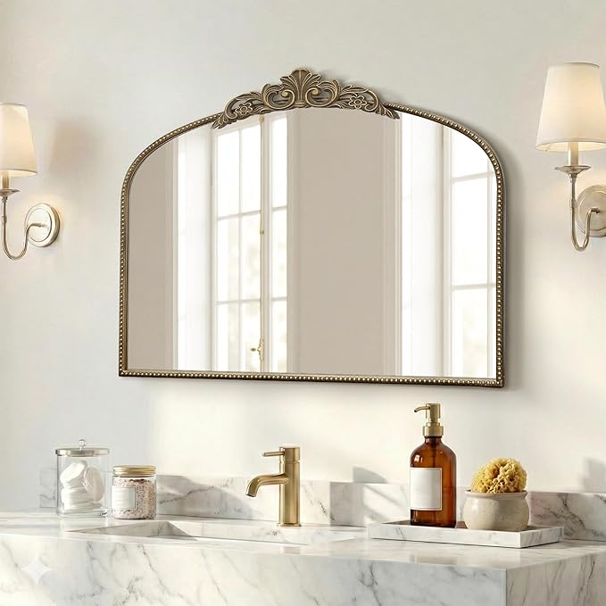 Micasso Large Antique Gold Mirror: 29"x 36" French Baroque Arched Mirror - Traditional Ornate Vintage Mirrors for Wall/Mantel/Entryway/Bathroom/Hallway - Home Decor for Living Room