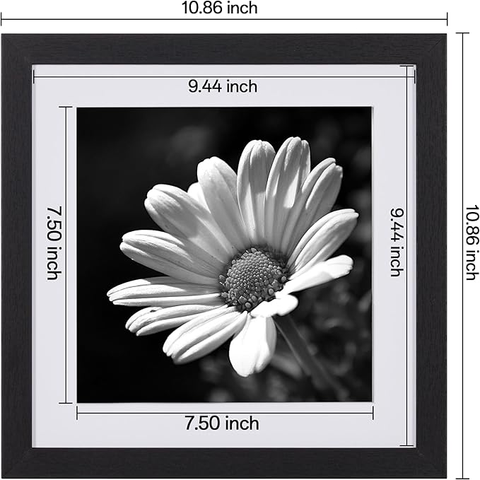 eletecpro 10x10 Picture Frames Set of 9 with Mat for 8x8 Photos or without Mat for 10x10, Square Gallery Wall Decor Collage for Picture Display, Black Frame Set for Wall Hanging