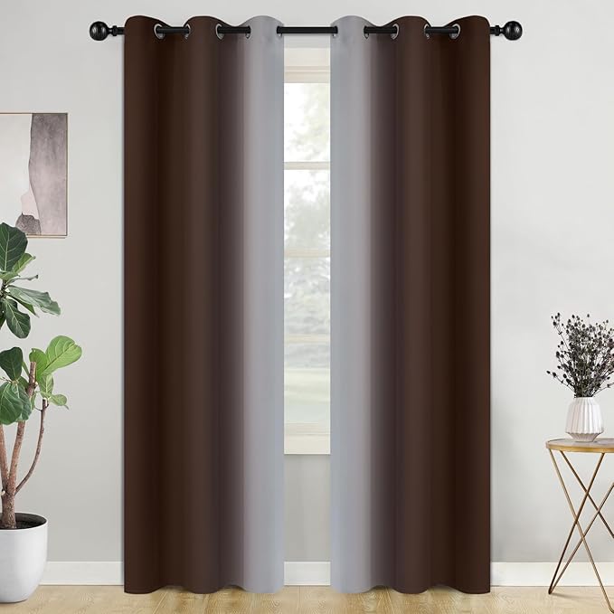 COSVIYA Curtains & Drapes Ombre Brown Curtains 84 inch Long 2 Panels Set, Grommet Room Darkening Light Blocking Insulated Thermal Gradient Window Panels for Bedroom/Living Room,42x84 inches