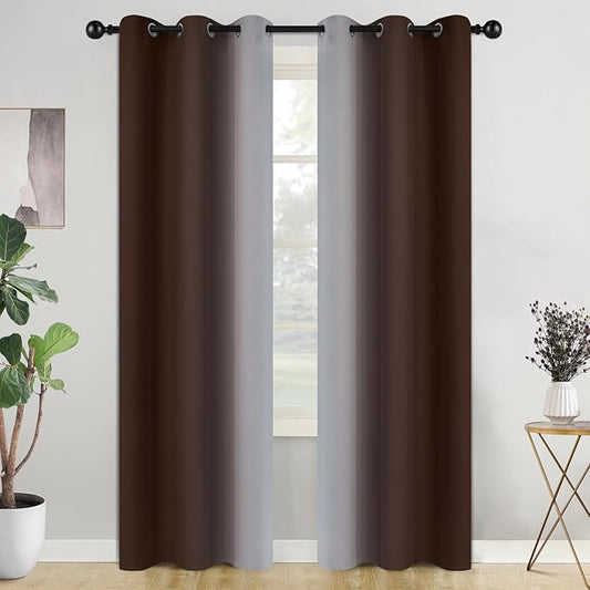 COSVIYA Curtains & Drapes Ombre Brown Curtains 84 inch Long 2 Panels Set, Grommet Room Darkening Light Blocking Insulated Thermal Gradient Window Panels for Bedroom/Living Room,42x84 inches