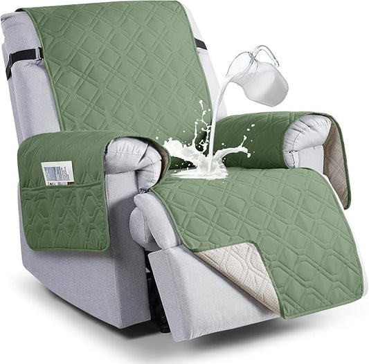 VANSOFY 100% Waterproof Recliner Chair Covers, Recliner Cover Non-Slip Dog Chair Cover Furniture Protector Washable Slipcover with Pocket, Elastic Straps for Pets, Dogs(Bean Green, 30")