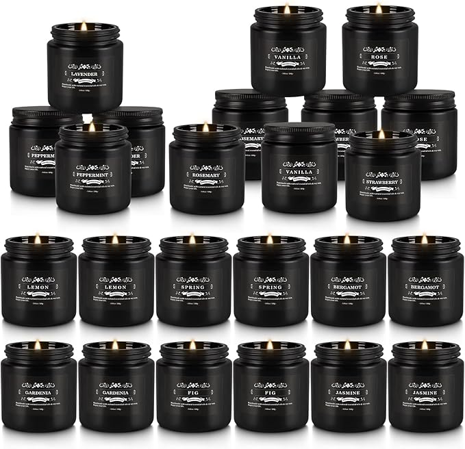 24PCs Black Scented Candles - Men Candle Gift Set, Soy Wax Candle for Parties, Yoga,and Home Decor, Indoor Outdoor 3.05Oz