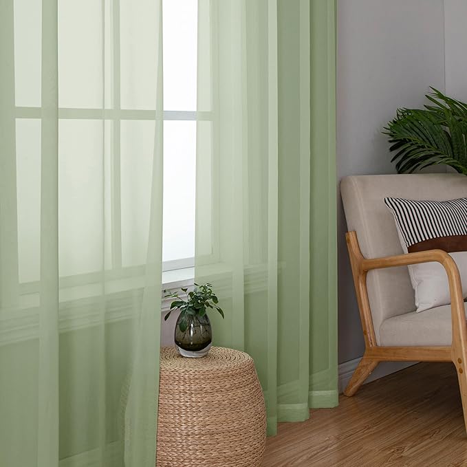 OWENIE Sheer Curtains 78 inches Long 2 Panels Set for Bedroom Living Room, Soft Solid Living Room Rod Pocket Light Filtering Curtains, 2 Pcs Each 42?€? W x 78" L, Light Green
