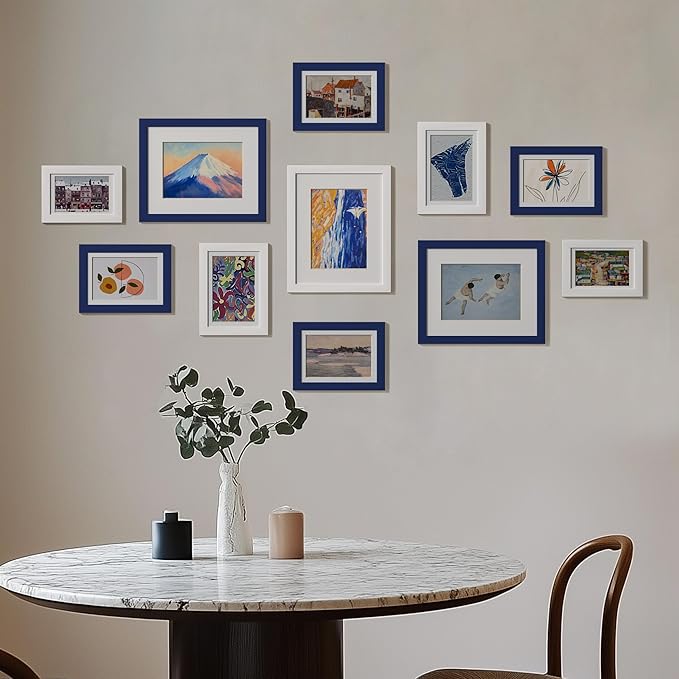 eletecpro 4x6 Picture Frames Set of 10, Picture Frame Collage Wall Decor Display 3.5x5 Photo with Mat or 4x6 without Mat, Home Decor Gallery Frame for Table Top or Wall Mounting, Blue