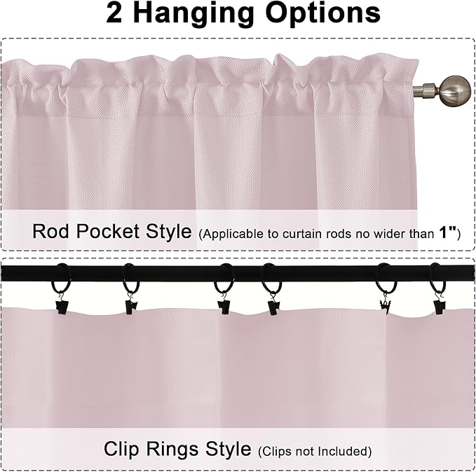 Chyhomenyc Blush Pink Faux Linen Textured Small Cafe Curtains - Light Filtering Short Window Curtains for Bathroom - 30x30 Inch, 2 Pieces