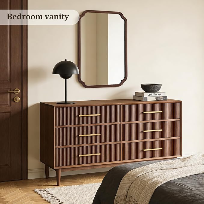 WallBeyond 28" x 40" Wood Bathroom Mirror for Wall Mounted, Rustic Rounded Corner Vanity Mirror for Entryway, Living Room or Bedroom Home Decorative [28" x 40" Walnut Color]