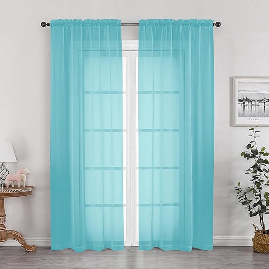 OWENIE Sheer Aqua Curtains for Bedroom Living Room 78 Inches Long 2 Panels Set, Soft Solid Light Filtering Sheer Curtain Rod Pocket Clear Drapes for Window Sliding Door, Aqua, Each 42 x 78 Inch